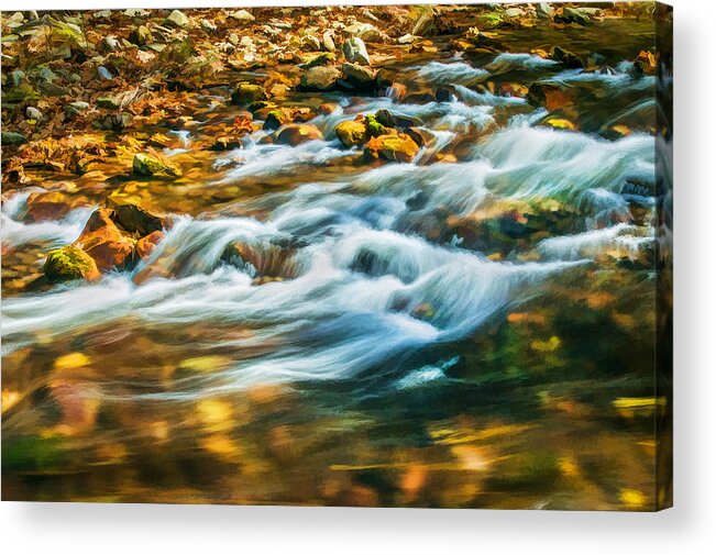 Stream Acrylic Print featuring the photograph Stream Fall Colors Great Smoky Mountains Painted #4 by Rich Franco