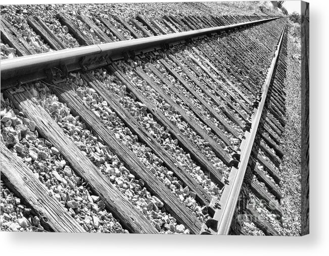 Train Acrylic Print featuring the photograph Train Tracks Triangular in Black and White #1 by James BO Insogna