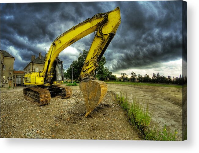 Big Acrylic Print featuring the photograph Yellow excavator #2 by Jaroslaw Grudzinski