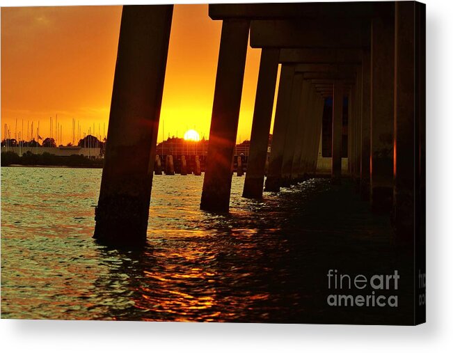 Sunset Acrylic Print featuring the photograph 2013 First Sunset Under North Bridge 2 by Lynda Dawson-Youngclaus