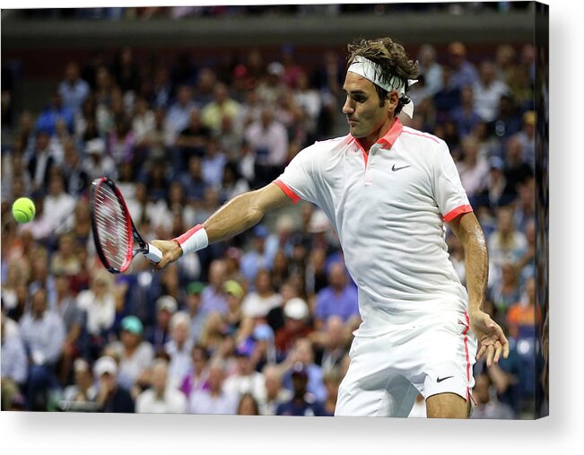 Roger Federer Acrylic Print featuring the photograph 2015 U.s. Open - Day 12 by Matthew Stockman