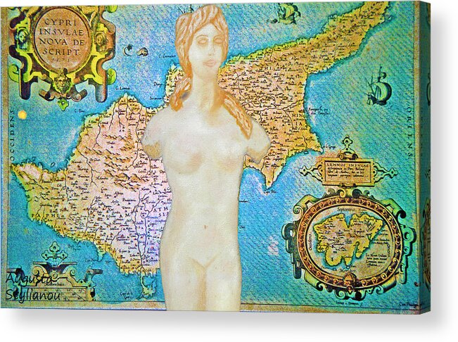 Augusta Stylianou Acrylic Print featuring the digital art Ancient Cyprus Map and Aphrodite #24 by Augusta Stylianou
