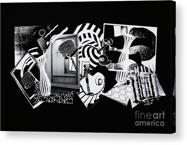 Abstract Acrylic Print featuring the mixed media 2D Elements in Black and White by Xueling Zou
