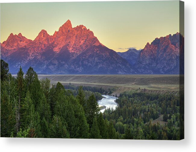 Mountains Acrylic Print featuring the photograph Grand Tetons Morning at the Snake River Overview - 2 by Alan Vance Ley