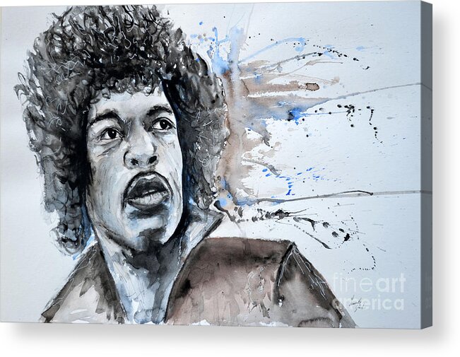 Portrait Acrylic Print featuring the painting Jimi Hendrix #3 by Ismeta Gruenwald
