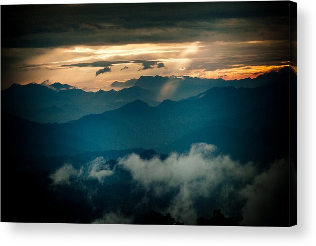 Gosaikunda Acrylic Print featuring the photograph Panaramic sunset Himalayas mountain Nepal #3 by Raimond Klavins