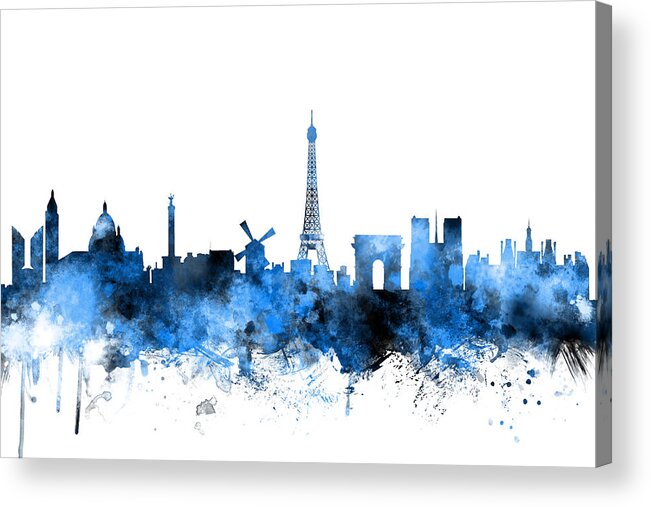 Paris Acrylic Print featuring the digital art Paris France Skyline #3 by Michael Tompsett