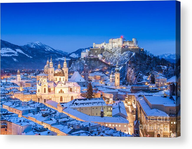 Blue Acrylic Print featuring the photograph Salzburg in winter #3 by JR Photography