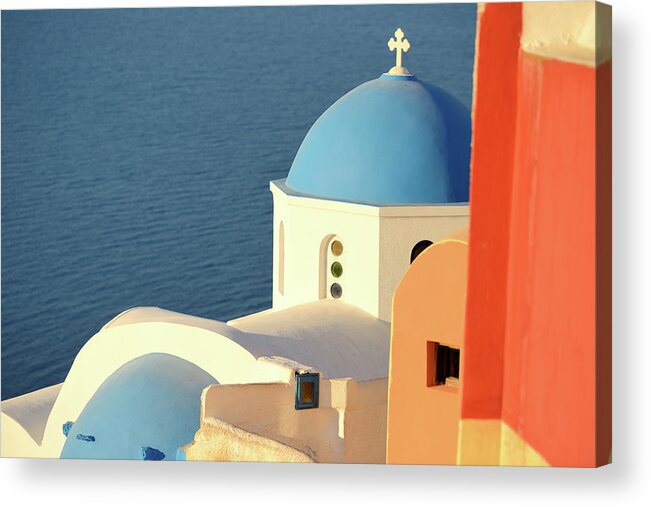 Orange Color Acrylic Print featuring the photograph Santorini Island #3 by Martial Colomb