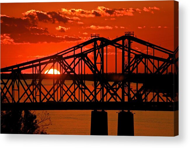 Mississippi Acrylic Print featuring the photograph The Mississippi River Bridge at Natchez at sunset. #3 by Jim Albritton