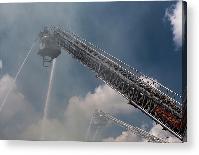 Three People Acrylic Print featuring the photograph Warehouse Fire #3 by Jim West/science Photo Library