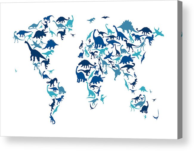 World Map Acrylic Print featuring the digital art Dinosaur Map of the World Map #5 by Michael Tompsett