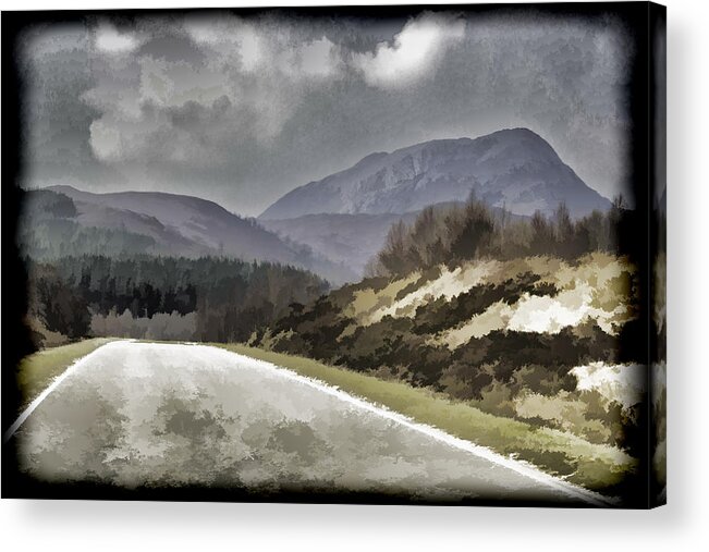Canon Acrylic Print featuring the digital art Highway running through the wilderness of the Scottish Highlands #5 by Ashish Agarwal