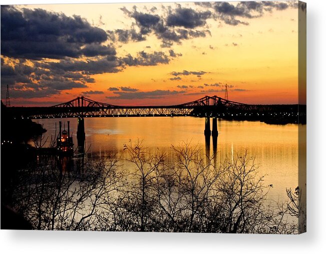 Mississippi River Bridge Acrylic Print featuring the photograph The Mississippi River Bridge at Natchez at sunset. #5 by Jim Albritton