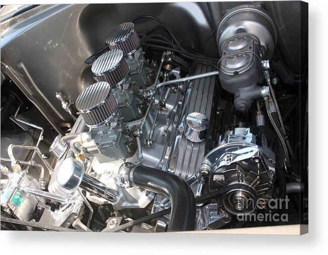 1955 Chevrolet Bel Air Acrylic Print featuring the photograph 55 Bel Air Engine-8202 by Gary Gingrich Galleries