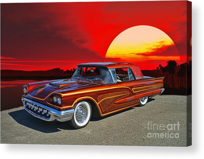 Ford Acrylic Print featuring the photograph 58 Thunderbird in the setting Sun by Randy Harris
