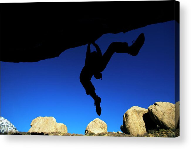 Adult Acrylic Print featuring the photograph Man Bouldering On An Overhang #6 by Corey Rich