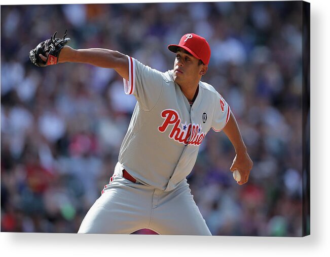 Relief Pitcher Acrylic Print featuring the photograph Philadelphia Phillies V Colorado Rockies by Doug Pensinger