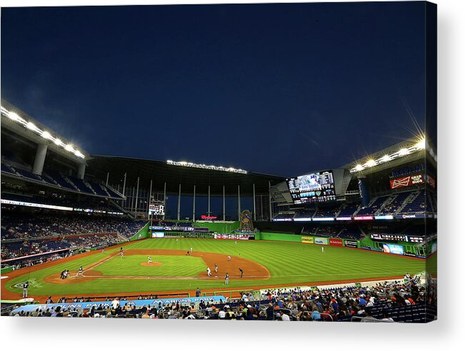 American League Baseball Acrylic Print featuring the photograph San Diego Padres V Miami Marlins by Mike Ehrmann