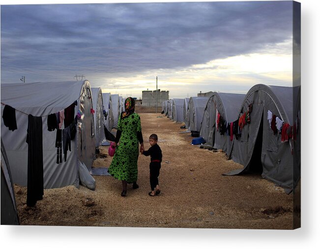 Refugee Camp Acrylic Print featuring the photograph Syrian Kurds Battle IS To Retain Control Of Kobani by Gokhan Sahin