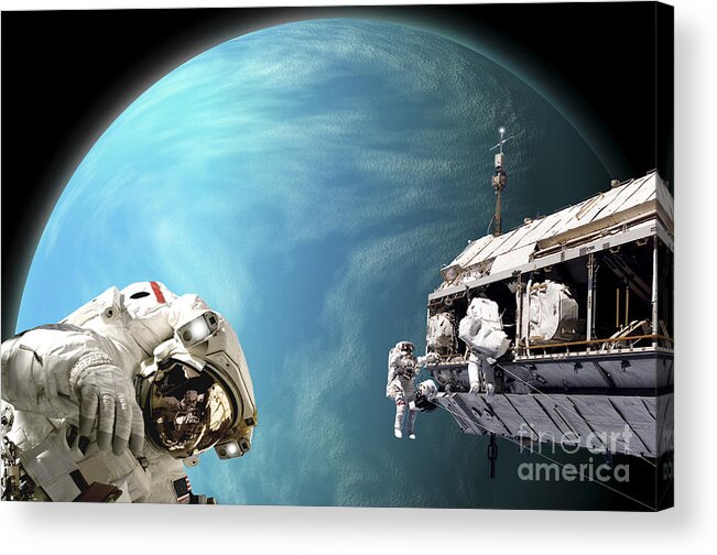 Astronomy Acrylic Print featuring the photograph Astronauts Performing Work On A Space #7 by Marc Ward