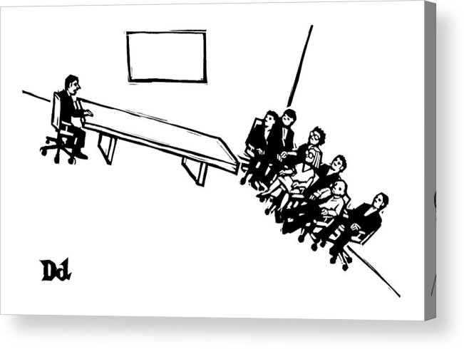 Board Meeting Acrylic Print featuring the drawing A Board Meeting On A Slant by Drew Dernavich