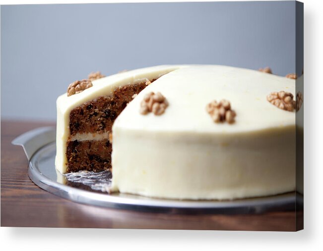 Unhealthy Eating Acrylic Print featuring the photograph A Carrot Cake With A Slice Missing For by Halfdark