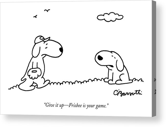 Dogs Acrylic Print featuring the drawing A Dog Talks To Another Dog Wearing Baseball Gear by Charles Barsotti