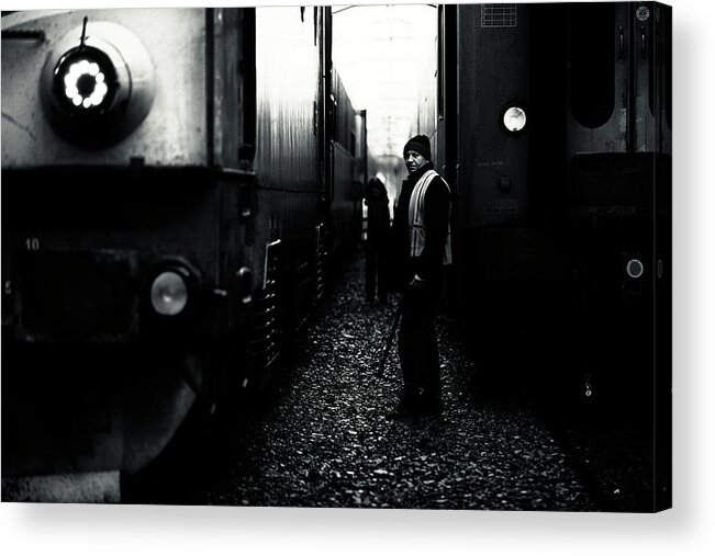 Men Acrylic Print featuring the photograph A Life Between Trains by Julien Oncete