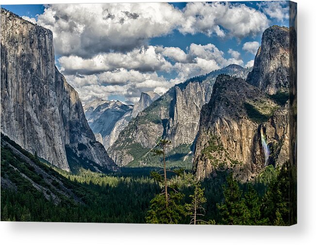 Water River Waterfall Mountains Yosemite National Park Sierra Nevada Landscape Scenic Nature California Sky Clouds Trees Acrylic Print featuring the photograph A Magical Place by Cat Connor