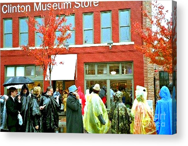 Former President Bill Clinton And Friends Acrylic Print featuring the painting A Moment in Arkansas History by Vivian Cook