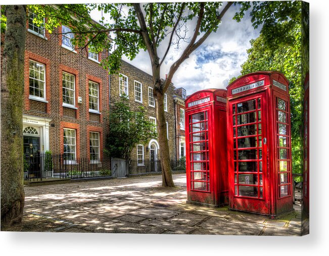 Europe Acrylic Print featuring the photograph A Pair of Red Phone Booths by Tim Stanley