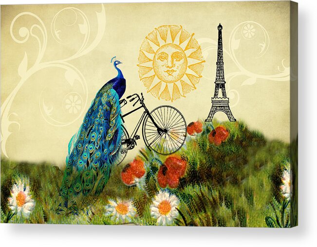 Peacocks Acrylic Print featuring the digital art A Peacock in Paris by Peggy Collins