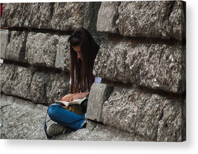 Girl Acrylic Print featuring the photograph A Seat of Stone by Alex Lapidus