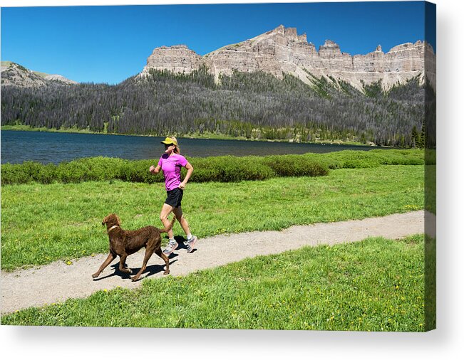 Mountains Acrylic Print featuring the photograph A Woman Trail Running by Kennan Harvey