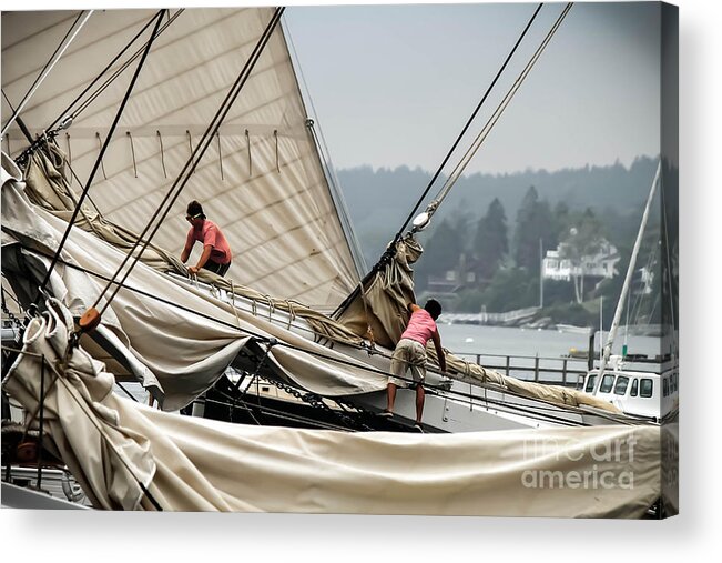 Windjammer Acrylic Print featuring the photograph Adjusting the Sails by Brenda Giasson