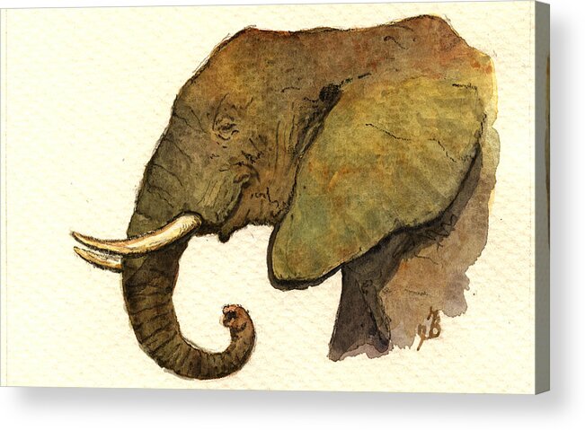 Elephant Acrylic Print featuring the painting African elephant head by Juan Bosco