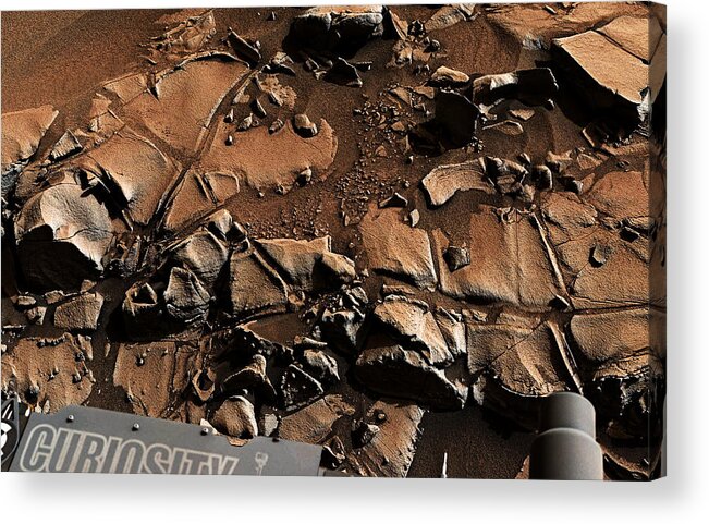 Curiosity Mars Rover Acrylic Print featuring the photograph Alexander Hills bedrock in Mars by Weston Westmoreland