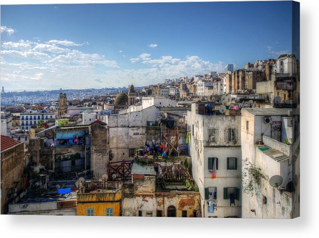Old Town Acrylic Print featuring the photograph Algiers Kasbah rooftops aerial view by Mariusz Kluzniak