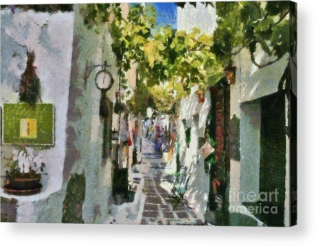 Ios Acrylic Print featuring the painting Alley in Ios town #1 by George Atsametakis