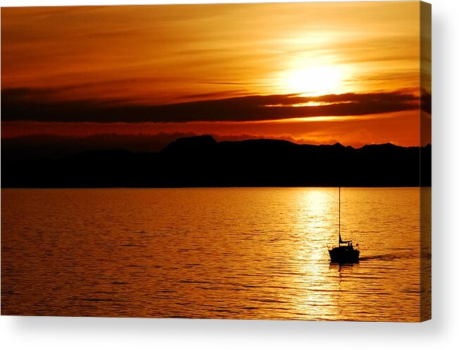 Sunsets Acrylic Print featuring the photograph Alone - Great Salt Lake Sunset by Steven Milner