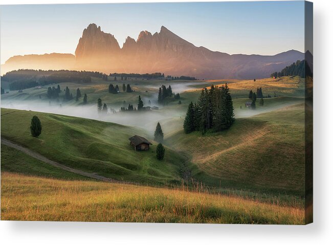 Fog Acrylic Print featuring the photograph Alpe Di Siusi by Ales Krivec