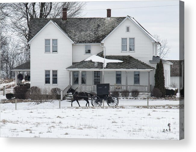 Amish Acrylic Print featuring the photograph Amish Buggy and Amish House by David Arment