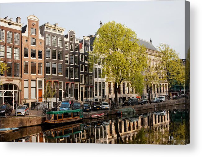 Amsterdam Acrylic Print featuring the photograph Amsterdam Houses along the Singel Canal by Artur Bogacki