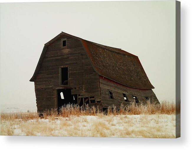 Barns Acrylic Print featuring the photograph An Old Leaning Barn In North Dakota by Jeff Swan