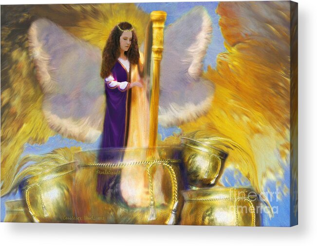 Angel Acrylic Print featuring the digital art Angel Harp and Bowl by Constance Woods