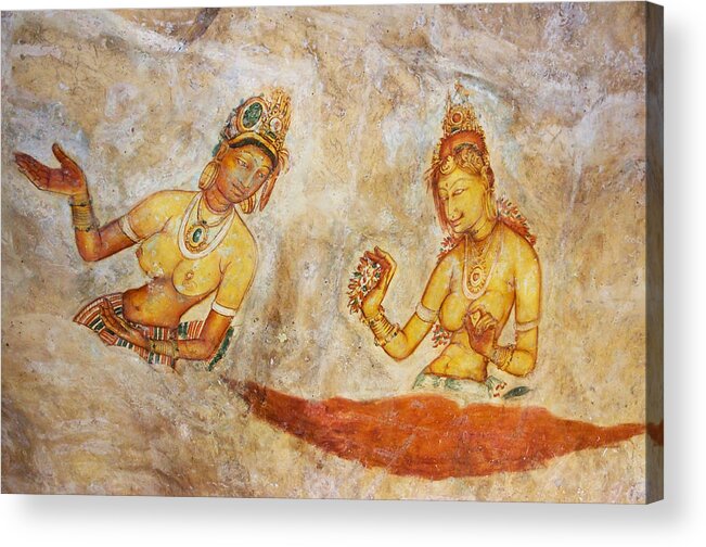 Sri Lanka Acrylic Print featuring the photograph Apsaras. Scene from Cave Painting in Sigiriya by Jenny Rainbow