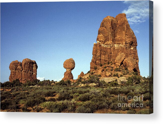Landscape Acrylic Print featuring the photograph Arches National Park with Balanced Rock and rock formations by Jim Corwin