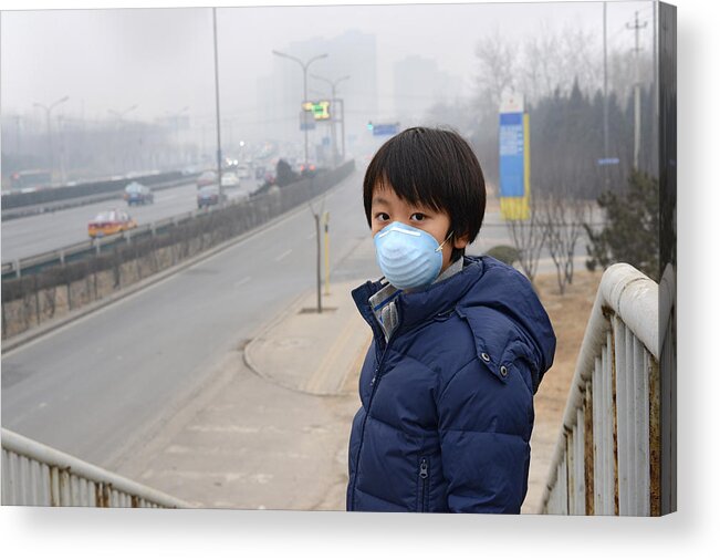 Protective Mask Acrylic Print featuring the photograph Asian boy wearing mouth mask against air pollution (Beijing) by Hung_Chung_Chih