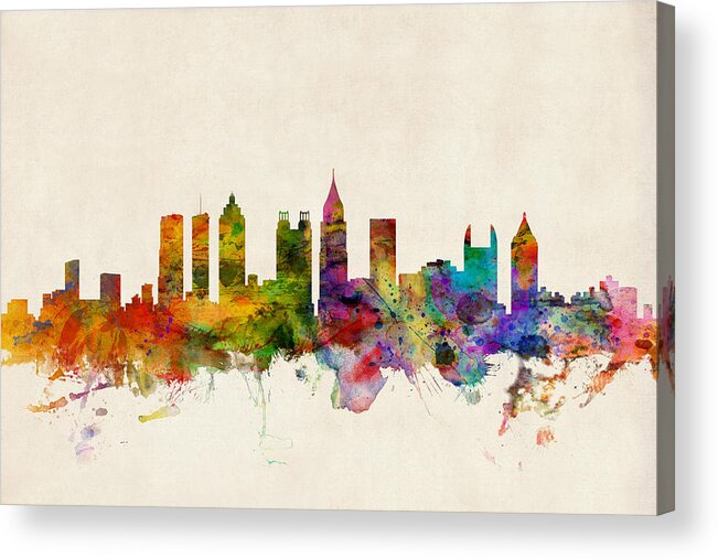 Watercolour Acrylic Print featuring the digital art Atlanta Georgia Skyline by Michael Tompsett